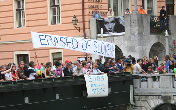 Photo from an antifascist protest, Ljubljana, 26 April 2006