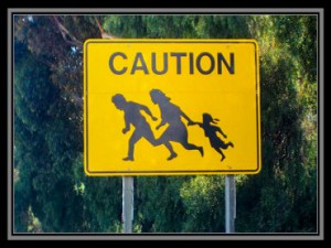 caution family crossing